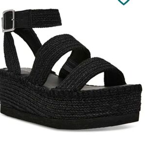 Wild Pair Showstopr Black Wedge Sandal Sz 10 New In Box